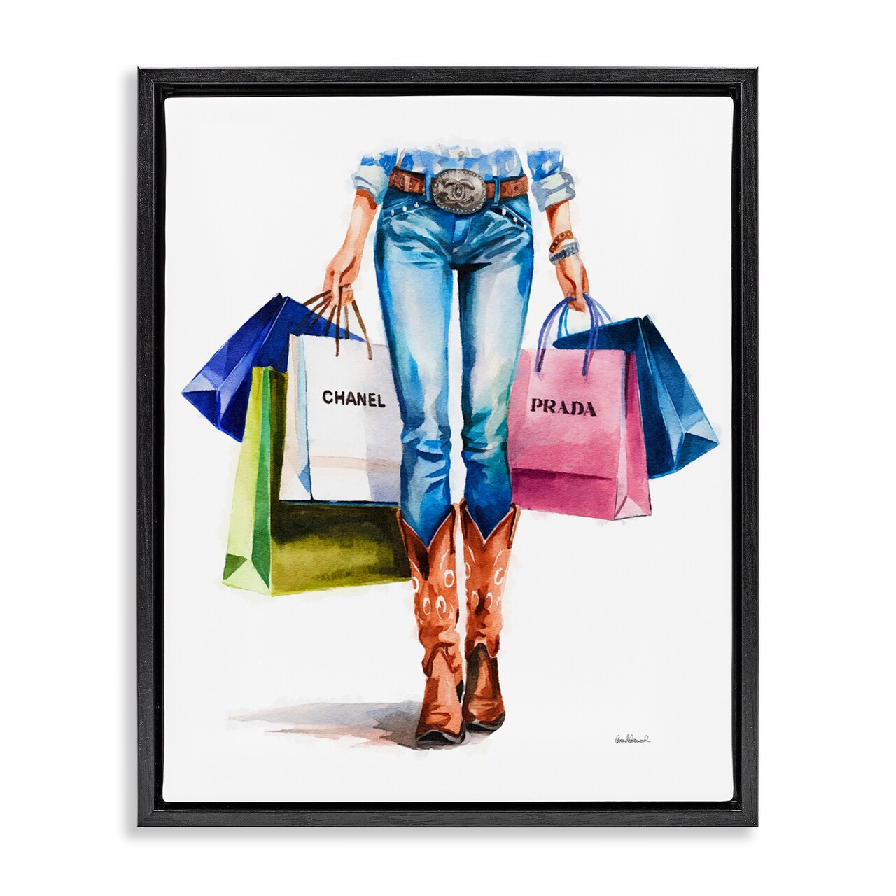 Stupell Industries Country Girl Shopping Bags Floater Framed Canvas Wall Art Design by Amanda Greenwood